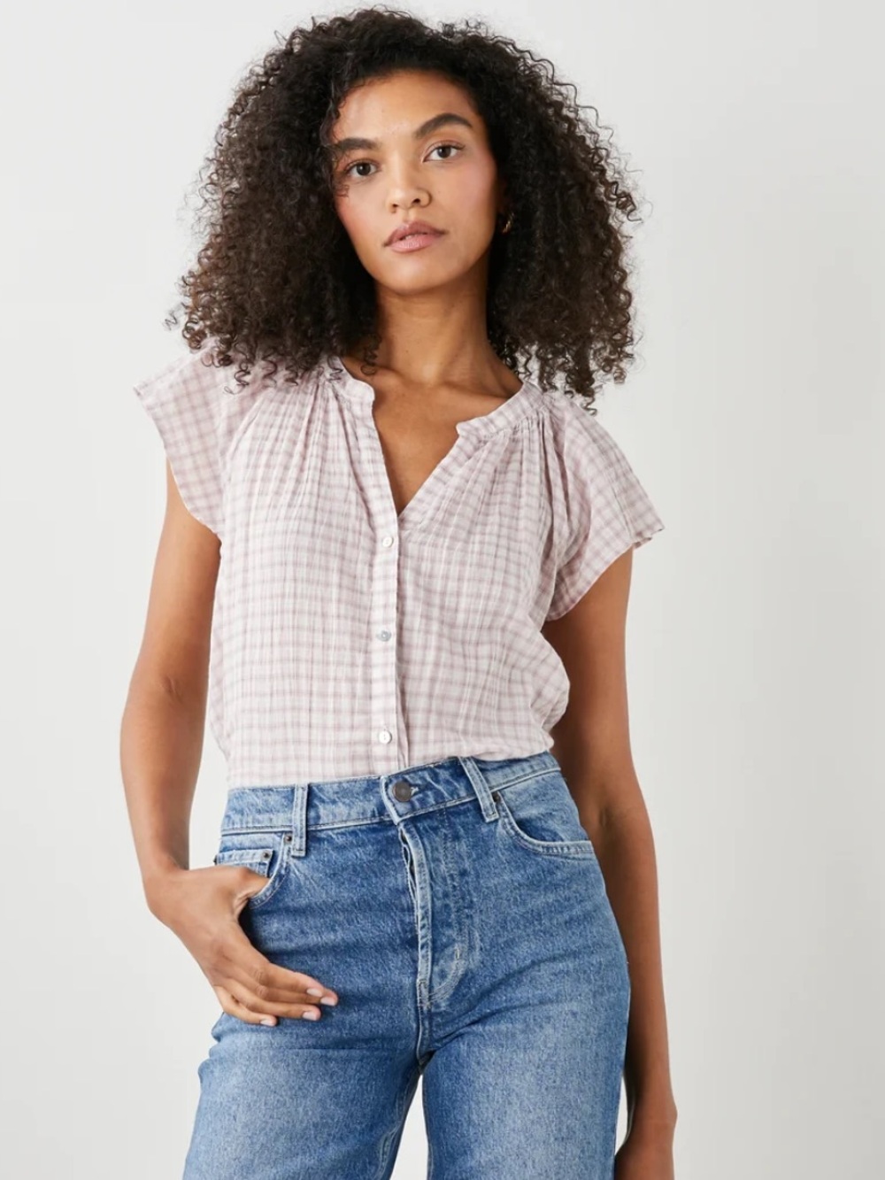 Rails Alena - Soft Rose Check Button Down Short Sleeve Shirt size Large